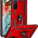 Androgate for Samsung Galaxy S21 5G Case with HD Screen Protectors, Military-Grade Metal Ring Holder Kickstand 15ft Drop Tested Shockproof Cover Case for Galaxy S21 Red