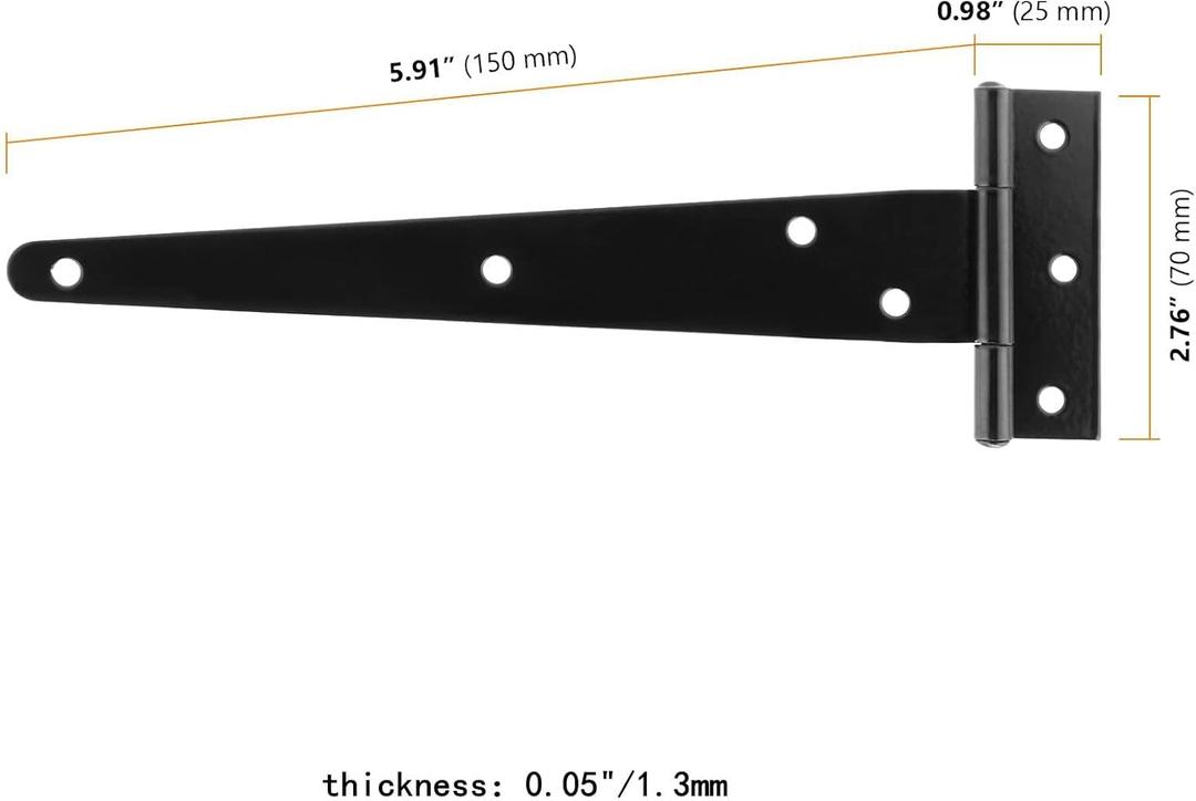 SEUNMUK 6 Pack 6 Inch T Strap Hinges Gate, Heavy Duty Door Hinges with 36 Mounting Screws, Black Barn Gate Hinges for Fence, Cabinet, Shutter, Gate, Shed ﻿