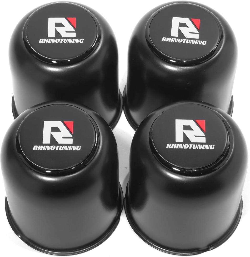 RTrhinotuning 4 PCS 3.27 in Stainless Steel Trailer Wheel Center Caps 3.41 in Tall for Truck SUV RV Rim Center Caps Black Push Through Hub Cover