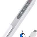 DinoFire Wireless Presentation Remote with Air Mouse White, RF 2.4GZ Rechargeable USB C Slide Clicker for Powerpoint Presentations for Laptop/Computer/MAC