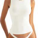 Women Sleeveless Mock Turtle Neck Tops Double Lined Fitted Tank Tops Basic T Shirts 2025 (Medium, White Cream)