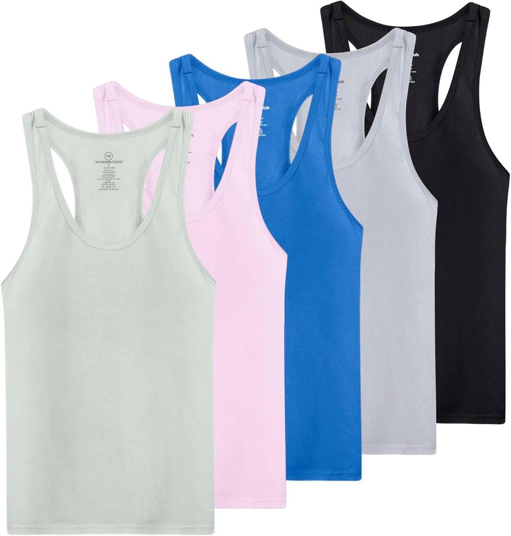Real Essentials 5-Pack Women's Racerback Tank Top Dry-Fit Athletic Performance Yoga Activewear (XX-Large)