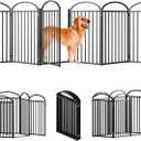 6 Panels Full Matel Freestanding Dog Gates with Door, 144"Extra Wide 36"Tall Free Standing Dog Pet Gate for Indoor & Outdoor. Foldable Pet Fences for Doorways, House, Stairs, Porch, Deck, Yard (Black)