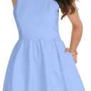 FANCYINN Women Short Dress Sexy Spaghetti Strap Backless Mini Casual Dress Halter Dresses Homecoming Dresses (Blue)