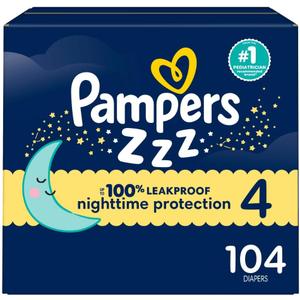 Pampers ZZZ Overnight Diapers, Size 4 (22-37 lbs), 104 Count, Nighttime Protection Disposable Baby Diaper, Night Time Leak and Skin Protection