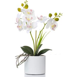 Jusdreen 1 Pcs Ceramic Vase Artificial Orchid Flower Bonsai Vivid Phalaenopsis Flowers Potting for Home Office Dcor,Table Centerpiece Room Decorations 14.5 INCH (Ceramic Pot/White Orchid) (Z/Ceramic-white)