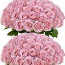 60 PCS Fake Dusty Pink Roses, Artificial Burgundy Flowers Bulk Realistic Silk Faux Rose with Stems for Wedding Decoration Anniversary Bridal Bouquet DIY Floral Arrangement Romantic Home Decor Gifts