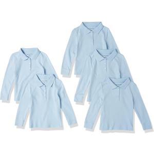 Amazon Essentials Girls and Toddlers' Long-Sleeve School Uniform Interlock Polo Shirts (3T, Light Blue)