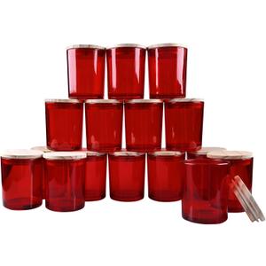 Thick Candle Jars for Making Candles 16 Pcs, 7 OZ Empty Jars with Wood Lids for Candle Making, Sample Container, Red