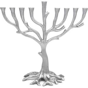 The Dreidel Company Tree of Life Menorah Rustic Pewter Finish Full Size 10 Inches for Hanukkah Fits Standard Chanukah Candles - Collectible Artistic Menorah for Judaic Display