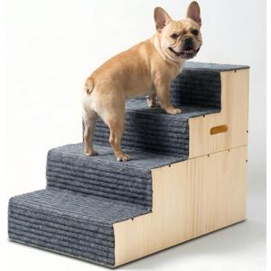 Wooden Dog Stairs for Small Large Dogs,Dog Steps for Couch Bed 18" H,Pet Stairs with Soft Carpeted Steps, Pet Steps for Cats Puppy Doggy Senior Pets up to 100 LBS