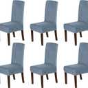 H.VERSAILTEX Velvet Dining Chair Covers Stretch Chair Covers for Dining Room Set of 6 Parson Chair Slipcovers Chair Protectors Covers Dining, Soft Thick Solid Velvet Fabric Washable, Stone Blue