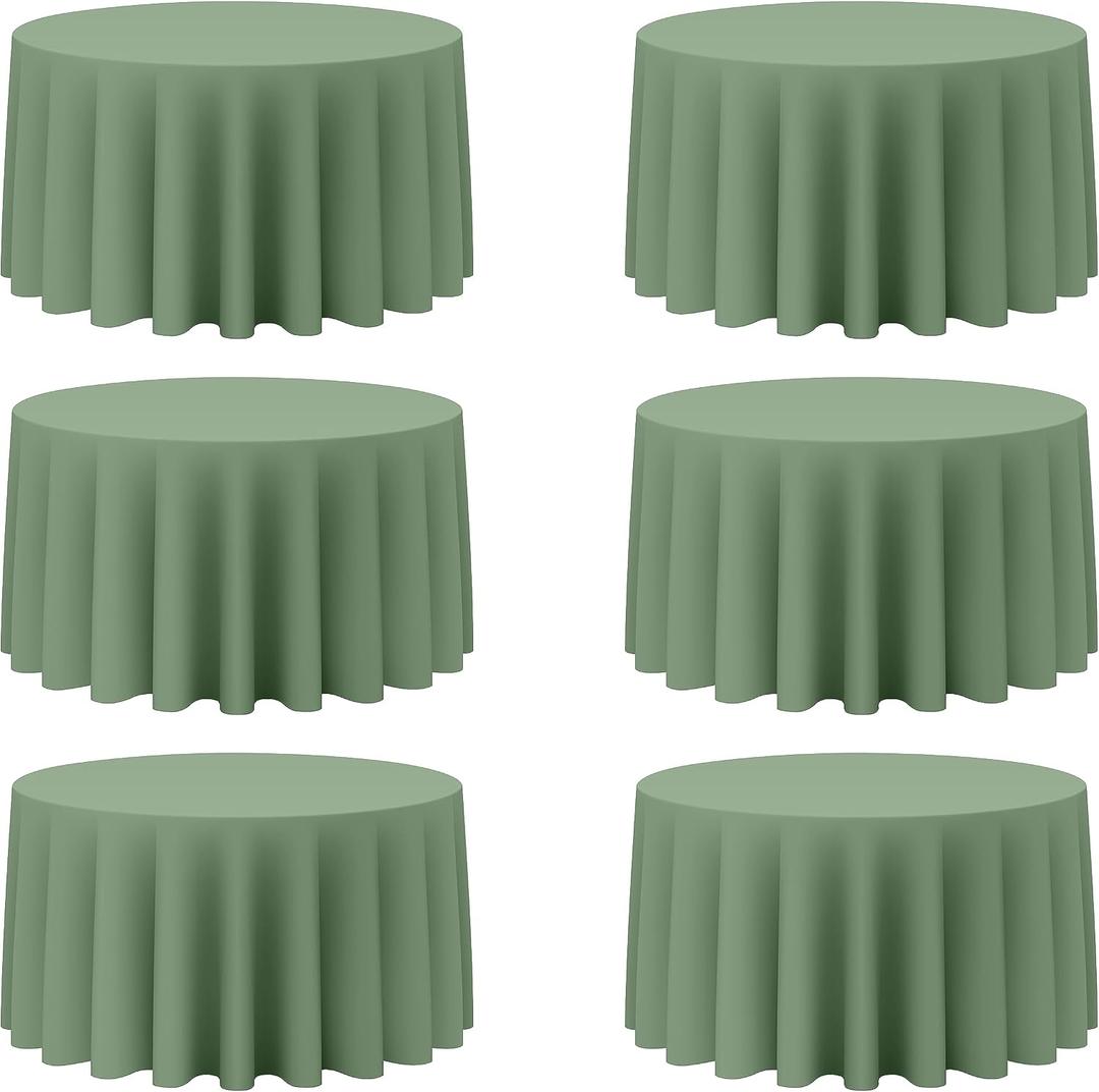BRILLMAX 6 Pack Sage Green Round Tablecloths 120 Inch for 60 Tables - 150 GSM Polyester Fabric, Floor Length Drop, Water, Stain & Wrinkle Resistant Cloth Cover for Wedding Reception Banquet Dining