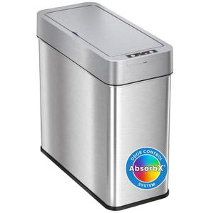 iTouchless 4 Gallon Bathroom Trash Can with Lid and Deodorizer Lid Opens Right, 15 Liter Stainless Steel Slim Automatic Small Waste Basket Dustbin for Bedroom Home Office Livingroom Garage