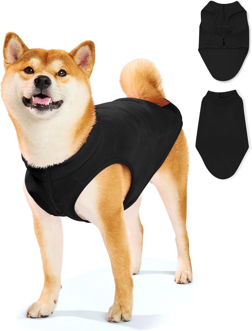 Haloumoning Dogs Fleece Coats Pet Jackets for Small and Medium Dogs Puppy Mock Neck Zipper Fall Winter Jacket (Large, Black)