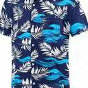 Big and Tall Men's Hawaiian Shirts - Short Sleeve Tropical Floral Button Down, Casual Summer Beach Wear (Ocean Palm Breeze) 3XL