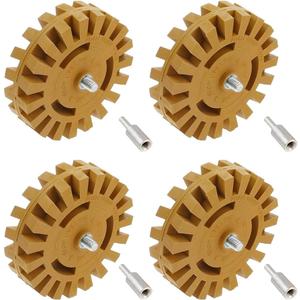 Pack of 4 Decal Remover Eraser Wheel Tool Kit, 4inch Rubber Power Drill Attachment with Adapter for Removes Car Adhesive, Pinstripe, Sticker, Vinyl