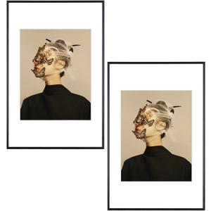 11x17 Picture Frame Set of 2, Matted Black Modern Aluminum Metal Photo Frame, Fits 8.5x11 with Mat or 11 x 17 without Mat, Vertical and Horizontal Wall Mounting