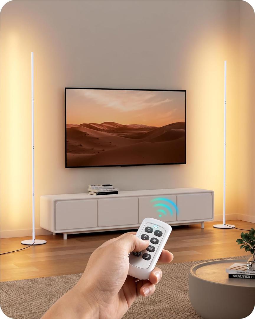 EDISHINE LED Floor Lamp, Set of 2, Max 57.5" Adjustable Height, 7 Color Temperature (2700K-6000K), Dimmable Corner Floor Lamp for Bedroom, Living Room, Office, White