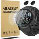 Suoman 3+2 Pack for Garmin Instinct 2X Screen Protector, Anti-Dust Plugs+[Anti-Scratch] 9H Hardness Tempered Glass Screen Protective Film