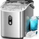 Kismile Nugget Ice Makers Countertop,35Lbs/24H,Portable Sonic Ice Machine with Self-Cleaning,One-Click Operation for Home/Office(Stainless Steels Silver)