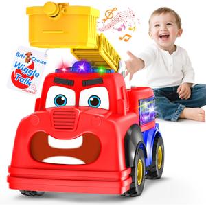 Talking Fire Truck Toy for Toddlers:12 Inch Interactive Rescue Engine with Moving Mouth,Lights & Voice Repeat  Birthday That Encourages Talking for Boys Girls Ages 18-36 Months