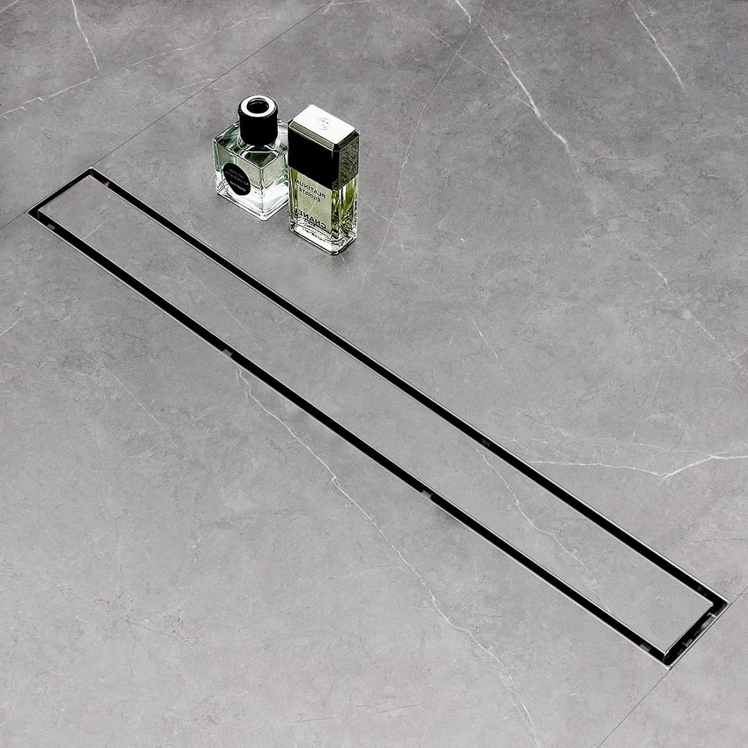 SaniteModar Linear Shower Drain 48 inch with Tiled Stealth and 304 Stainless Steel Brushed Polished 2 in 1 Panels.Tile Insert Shower Drain Equipped Adjustable Feet,Hair Filters