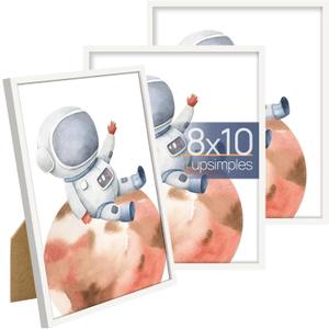 Upsimples 8x10 Picture Frame Set of 3, Made of High Definition Glass for 8 x 10, Wall and Tabletop Display Thin Border Photo Frames for Home Decor, White