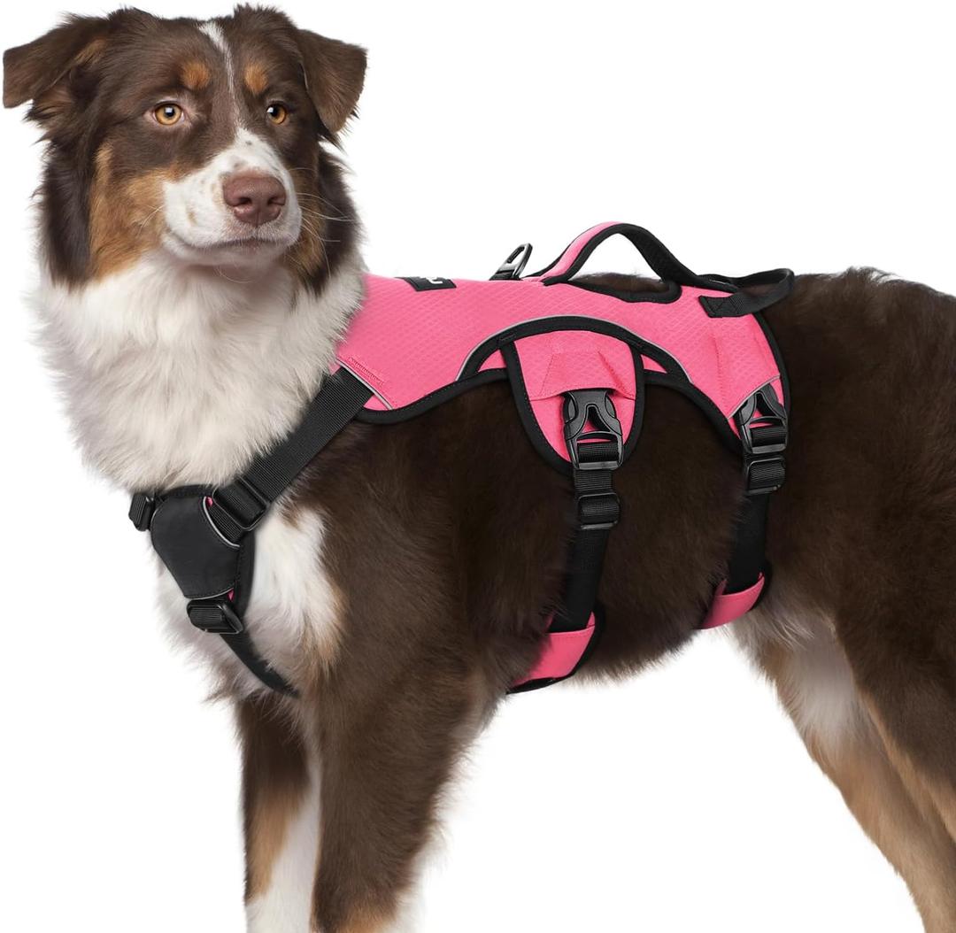 rabbitgoo Escape Proof Dog Harness, Soft Padded Full Body Pet Harness, Reflective Adjustable No Pull Vest with Lift Handle and Leash Clip for Large Dogs Walking Hiking Training, M, Pink (Medium (Pack of 1))