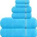 MyOwn Ultra Soft 6 Pack Cotton Towel Set, Contains 2 Bath Towels 28x55 inch, 2 Hand Towels 16x24 inch & 2 Wash Coths 12x12 inch, Ideal Everyday use, Compact & Lightweight - Turquoise Blue