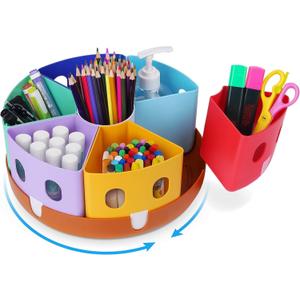 GAMENOTE Rotating Art Supplies Organizer - Lazy Susan Office School Supply for Kids Desk Organization and Storage Homeschool Craft Caddy Classroom (Large)