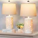 20.5" Modern White Ceramic Table Lamp Set of 2 for Bedroom Living Room Desk Lamp Small Bedside Lamps with Nightlight for Study Room Office Dorm Nightstand Lamp Side Table Lamp-LED Bulbs Include