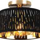 Modern Ceiling Light Fixture, 10 Inch Semi Flush Mount Lamp with Black Cut-Out Linen Shade, E26 Base, Gold for Kitchen Bedroom Hallway Closet Entryway Room Small Spaces