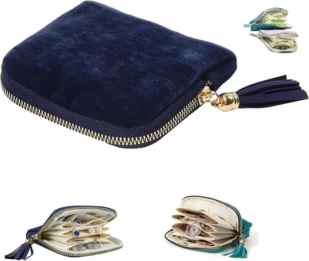 Travel Jewelry Case, Small High-End Large-Capacity Tassel Storage Bag Gifts for Women, Pouch Bags with Zipper, Velvet Jewelry Organizer Storage Bag for Bracelet Rings Earring (Royal Blue)
