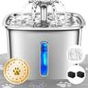 Veken Innovation Award Winner Stainless Steel Cat Water Fountain, 95oz/2.8L Automatic Pet Fountain Dog Water Dispenser with Replacement Filters & Silicone Mat, Gifts for Cats, Dogs (Silver)