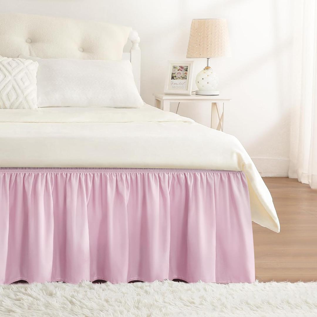 RIMELA Baby Purple Skirt Queen Size 15 Inch Drop, Elastic Bed Skirting for Bed Base and Frame, Bedding Dust Ruffle Easy to Install, Lightweight Wrap Around Adjustable Bedskirt
