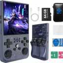 R36MAX 4000mAh Portable Rechargeable Handheld Retro Game Console,Comfort Non-Slip Handheld Standing Retro Game Console with 64G TF Car,4.0-inch Screen,for Office,Purple Gray