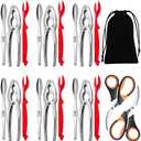 Artcome 15 Piece Seafood Tools Set - 6 Crab Crackers, 1 Lobster Shellers, 6 Wide Crab Forks, 2 Seafood Scissors and 1 Storage Bag Red Chrome