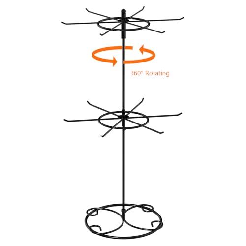 JHJFRAWY Jewelry Stand Organizer, 2-Tier Rotating Necklace Organizer, Spinning Jewelry Keychain Display Tree with 12 Hooks, Easy Assembly for Bedroom and Retail