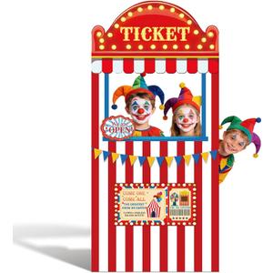 5.6 Ft Carnival Ticket Booth Photo Prop Circus Theme Party Stand Up Cardboard Cutout Large Circus Birthday Backdrop Decorations for Carnival Game Supplies Spring School Events
