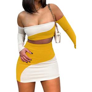 XWomen's Summer Two-Piece Skirt Sets Sexy Off Shoulders Top Y2K Going Out Short T-Shirt Sets Mini Dress Outfits D293, XS