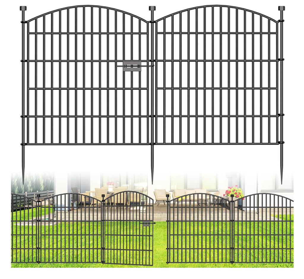 10 Panels Decorative Garden Fence with Gate - 32 in (H) x 23.6 ft (L) No Dig Dog Fence Outdoor for Yard, Rustproof Tall Garden Fencecing Panels, Animal Barrier Suitable for Yard Border, Patio
