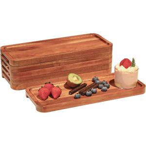 Wood Serving Trays 2 pcs - 14x6 in, Rustic Wooden Platters for Party, Kitchen Platter, Acacia Wooden Dessert Table Display Set, Decorative Tray Decor Small Chees, Charcuterie Boards Long BBQ Plates