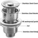 Drain Plug Basket Strainer Stainless Steel Sink Plug Kit, Hair Salon Shampoo Basin Drain Plug kit, Fast Drainage Sink Plug with Hair Catcher Accessories for Shampoo Bed, kitchen, Sturdy and Durable