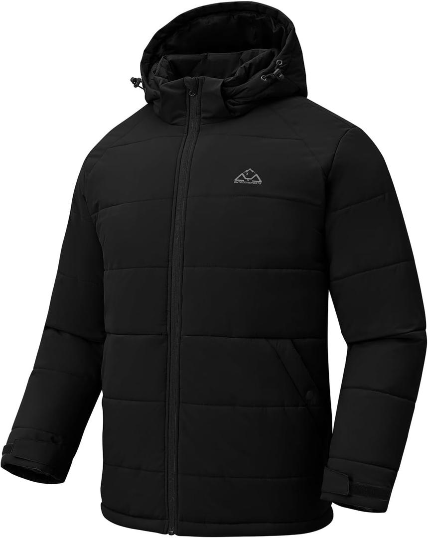 Rdruko Men's Puffer Jacket Hooded Sherpa Lined Water Resistant Insulated Thermal Winter Coats (XX-Large, Black)