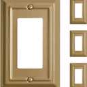 Metal Electrical Outlet Covers, Light Switch Cover Wall Plates, Mid Size Thicker Decorative Switch Plates,Receptacle Wall Plate of Modern Styles (Vintage Gold, 1 Gang Decorator 4 Pack)