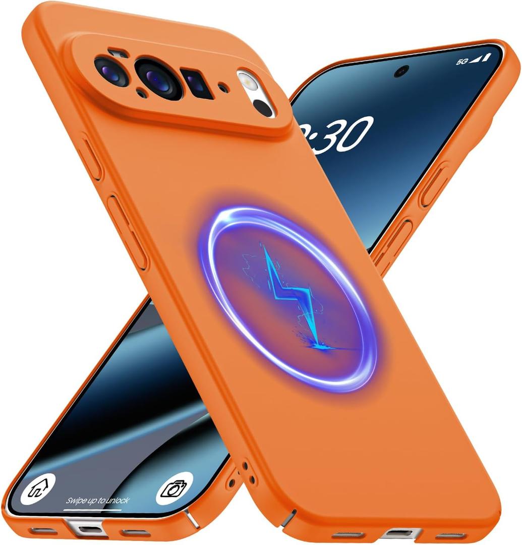 GRECAZO Magnetic Slim Case Fit for Google Pixel 10 Pro XL Case(2025)[Compatible with PixelSnap/Magsafe] Ultra-Thin Lightweight Durable Minimalist Matte Hard Cover Shockproof Non Slip Ring-Orange