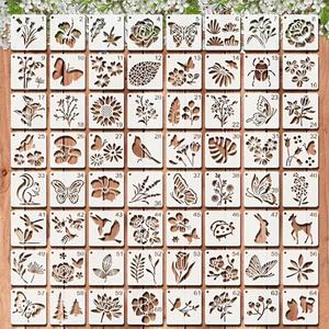 64-Pack Floral, Botanical & Butterfly Plastic Stencils 3-Inch Reusable Templates for Walls, Fabrics, Gifts & Craft Projects