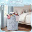 Blushtier Blue Bow Laundry Hamper Girls Room Decor Coquette Bow Plush Faux Fur Basket Kids Storage Basket Collapsible Organize Bins for Gifts Toys Blanket Clothes Nursery Bedroom (1 Pcs)