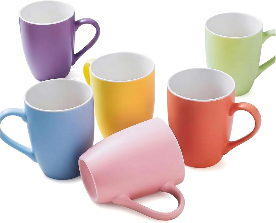 Coffee Mugs Set of 6, 12 Ounces Ceramic Coffee Mugs, Tea Cups with Handle for Men Women for Coffee, Tea, Cappuccino, Cocoa, Cereal (Multi-Color)